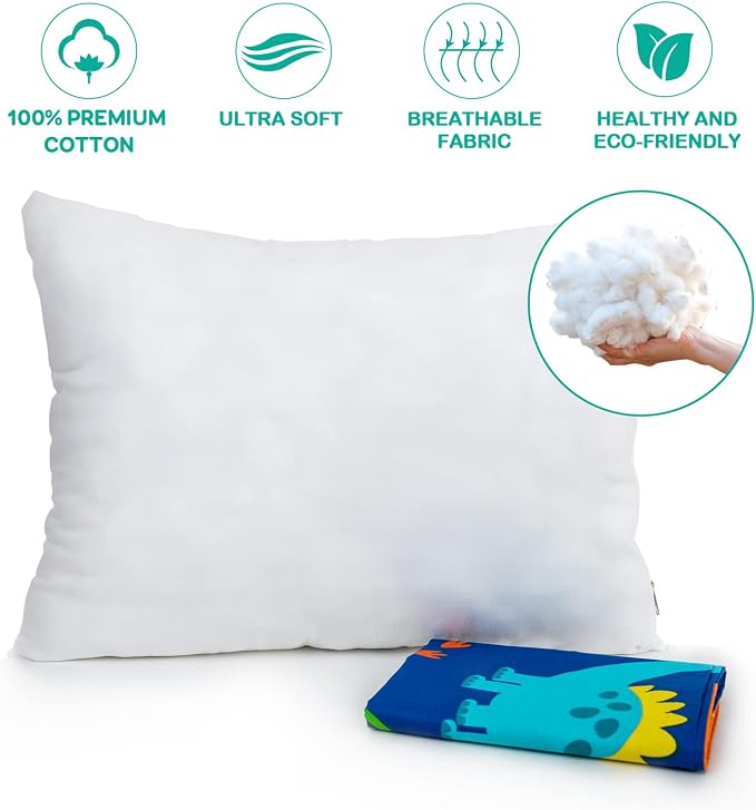 Toddler Pillow with 100% Organic Cotton Pillowcase 14x19, Cottonblue Kids - Image 2