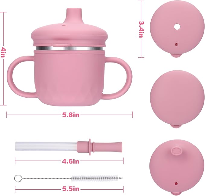 BUSOHA Stainless Steel Sippy Cups - 3 IN 1 Silicone Sippy Cup - Image 2