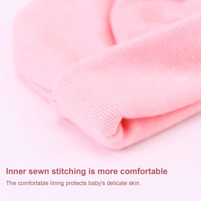 BQUBO Newborn Baby Girls Hats Mittens Set Hospital Hat Beanie Infant Bow Hats - Image 6