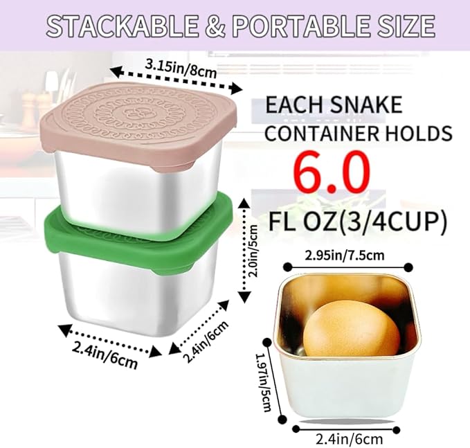 6Pack 6oz Stainless Steel Snack Containers - Image 2