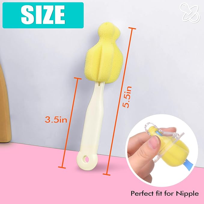 Sponge Bottle Brush 6PCS Sponge Nipple Brushes Baby Bottle Nipple Cleaning - Image 3