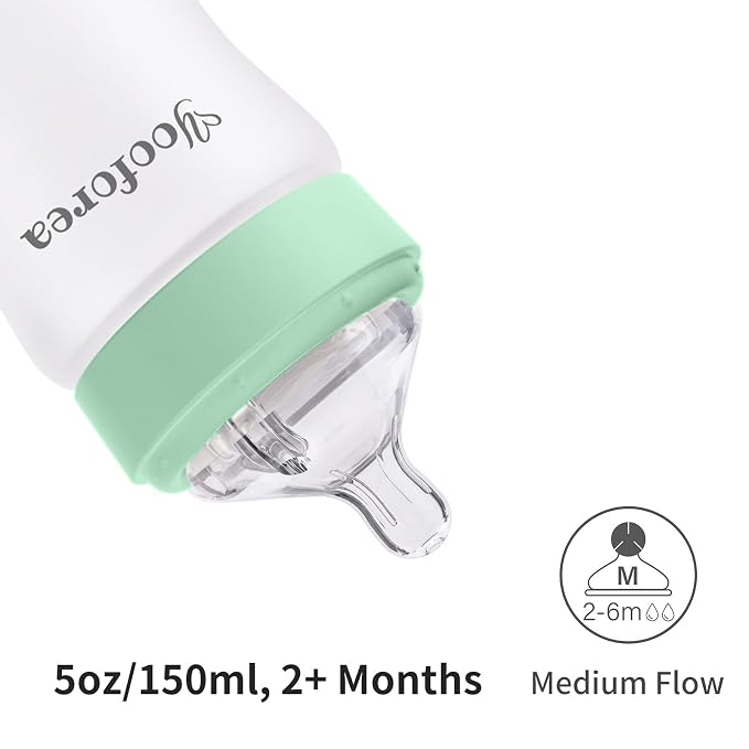 Yooforea Silicone Coated Glass Baby Bottle, 2M+ Medium Flow Nipple I Anti-Colic - Image 5
