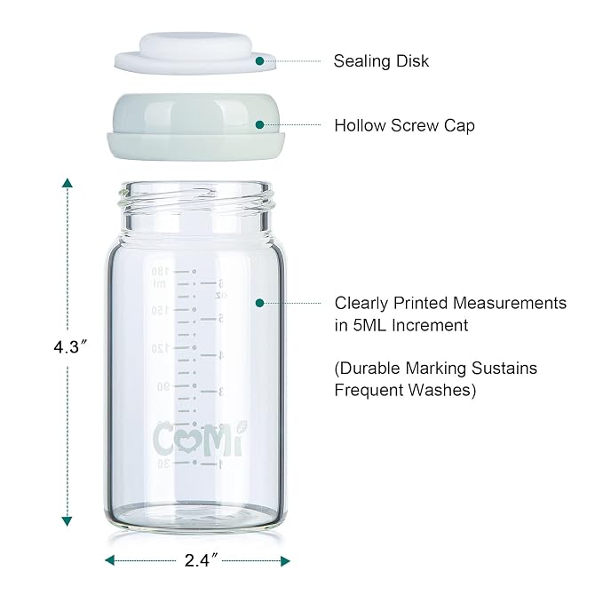 COMI Wide Neck Glass Breastmilk Collection n Storage Bottle, 6oz - Image 3