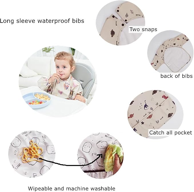 GZMM Waterproof Baby Bibs, Infant Toddler Long Sleeve Feeding Bib - Image 2