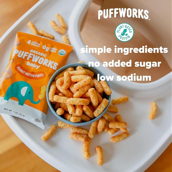 Puffworks Baby Organic Peanut Butter Puffs, Plant-Based Protein, USDA Organic - Image 7