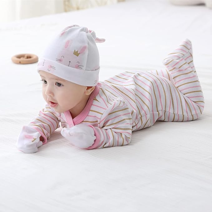 Newborn Baby Boy Girl Caps Mittens Socks Set Cotton Baby Essentials Accessories - Image 5