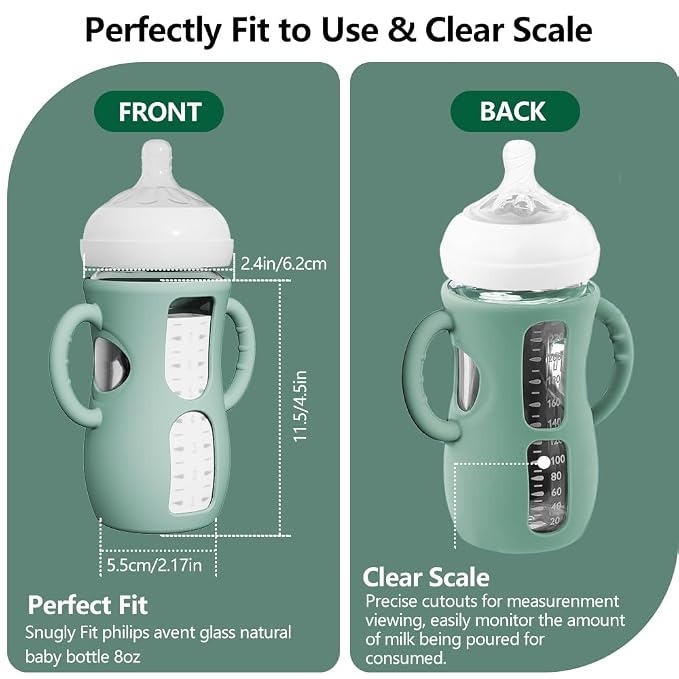 2 Pack Silicone Sleeves for Avent Natural Glass Bottles, Anti Breakage Baby - Image 4