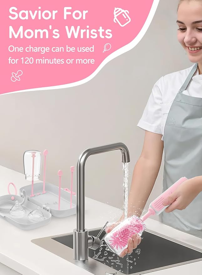 Electric Baby Bottle Brush Cleaner, Baby Travel Bottle Cleaner Kit- 2000mAh - Image 9