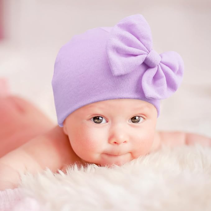BQUBO Newborn Baby Hats Mittens Set Hospital Hat Beanie Infant Bow Hats Baby - Image 2