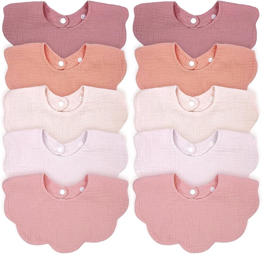 Baby Bibs Muslin Bibs for Baby Girl Boy for Drooling and Teething 10 Pack by DOSMINE