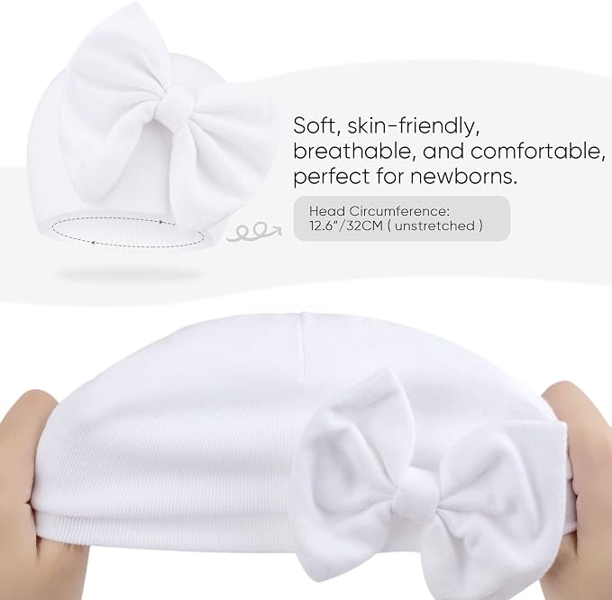 BQUBO Newborn Baby Hats Mittens Set Hospital Hat Beanie Infant Bow Hats Baby - Image 4