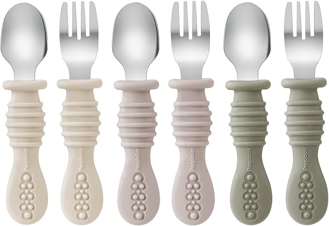 PandaEar 6 Pack Toddler Fork and Spoon Utensil Set, Baby Silicone Stainless by PandaEar