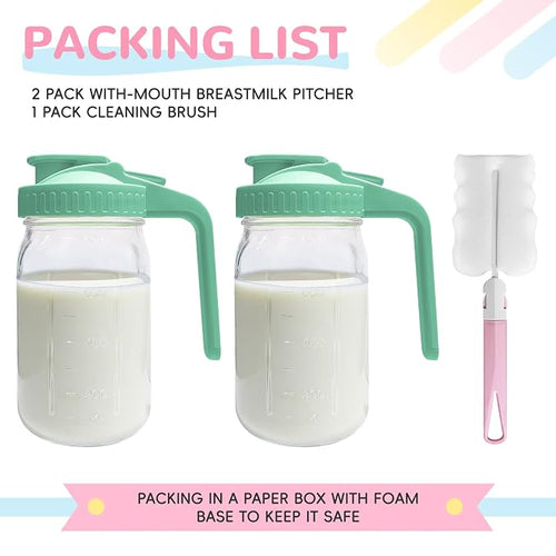 2 PACK Breast Milk Pitcher 32OZ Glass Breastmilk Pitcher - Image 2