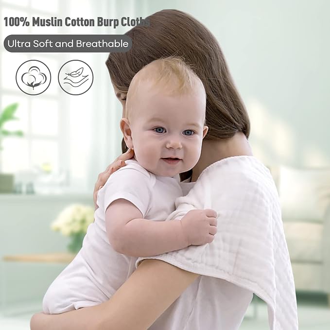 Yoofoss Muslin Burp Cloths for Baby 10 Pack 100% Cotton Baby Washcloths for - Image 2