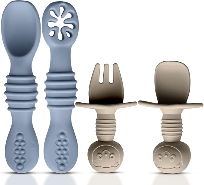 4pc Silicone Baby Spoons Self Feeding Baby Utensils 6-12 Months by HippoBaby