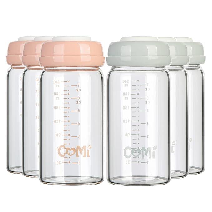 COMI Wide Neck Glass Breastmilk Collection n Storage Bottle, 6 Packs, 8oz by COMI