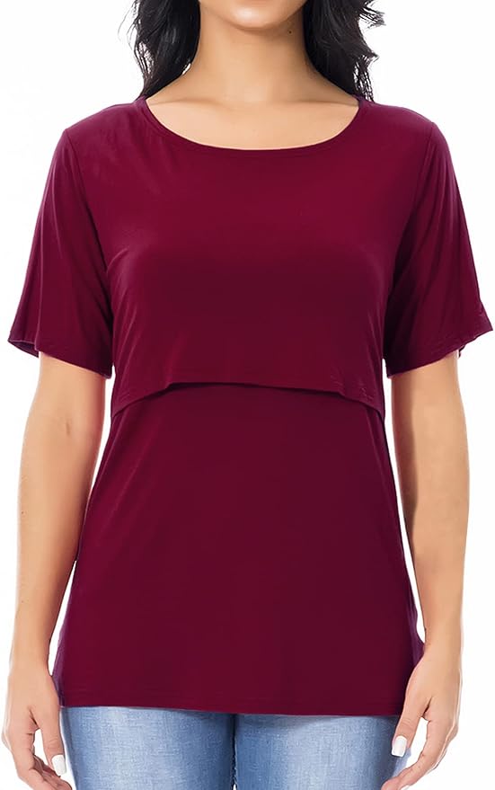 Smallshow Women's Maternity Nursing Tops Short Sleeve Breastfeeding Clothes - Image 6