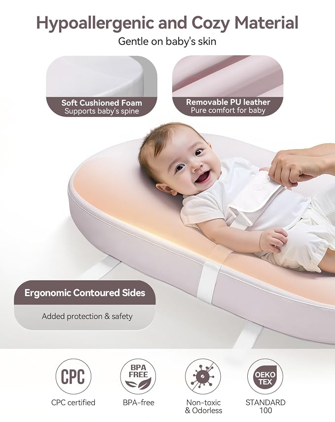 COMOMY Baby Changing Pad with Wipeable & Waterproof PU Cover, Contoured Diaper - Image 3