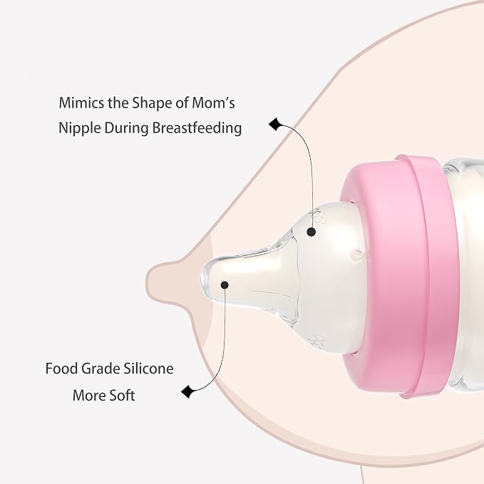 YOHKOH Glass Baby Bottles with Slow Flow Nipple, Newborn Anti-Colic Baby Bottles - Image 4