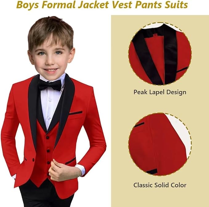 Boys Suit 3 Piece Ring Bearer Suit Kids Formal Jacket Vest Pants Suits Wedding - Image 4