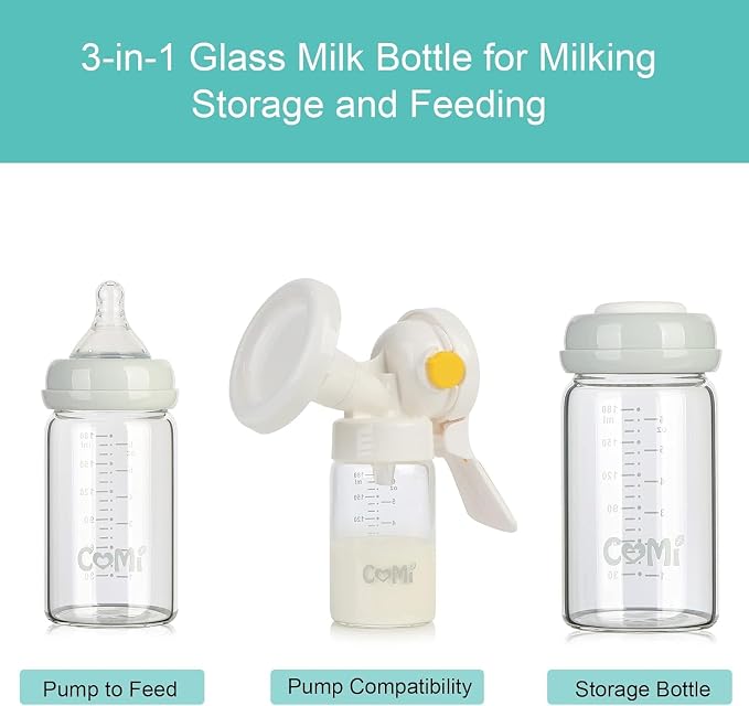 COMI Wide Neck Glass Breastmilk Collection n Storage Bottle, 6oz - Image 2
