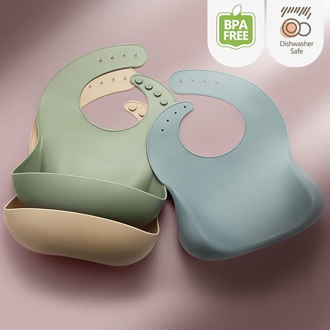 Silicone Bibs for Babies Toddler Set of 3, BPA Free, Soft Adjustable Waterproof - Image 7