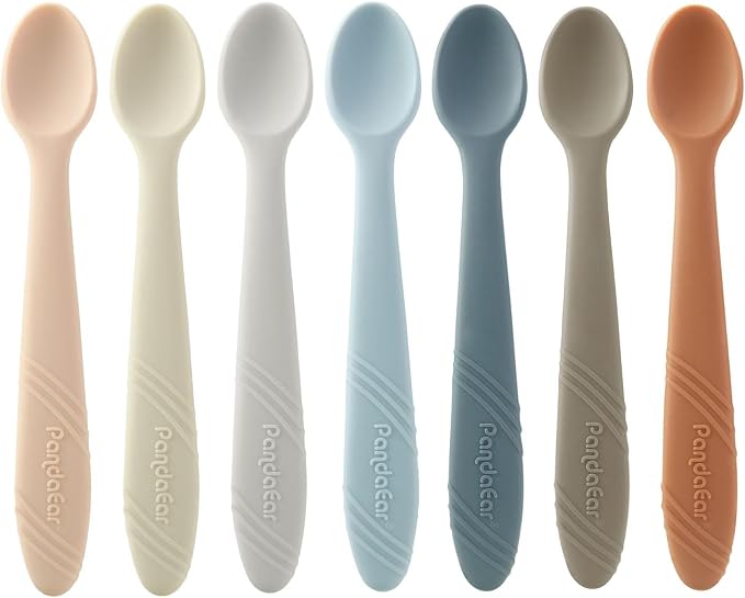 PandaEar 7 Pack Silicone Baby Feeding Spoons, First Stage Training Spoon Infant by PandaEar