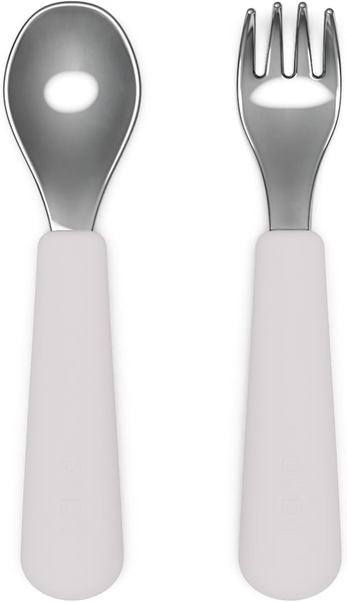 Lalo Utensils - Toddler Fork and Spoon Set - Stainless Steel and Silicone by Lalo