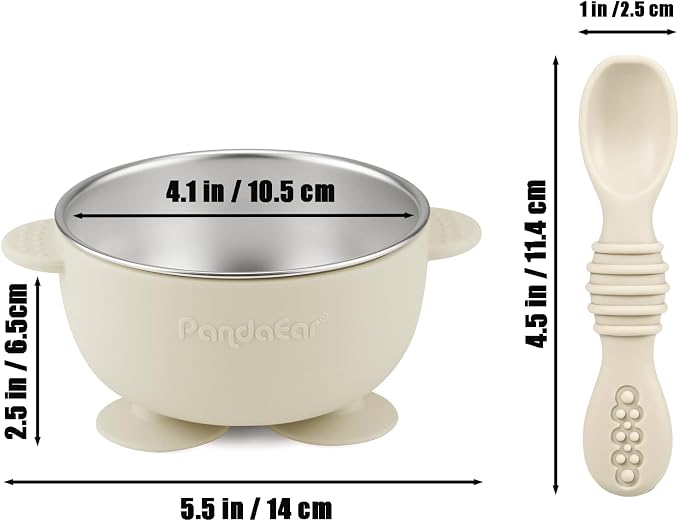 PandaEar 3 Pack Stainless Steel Suction Baby Bowls & 3 Baby Feeding Spoons | - Image 3