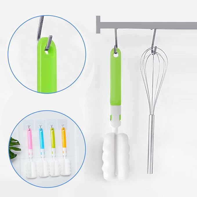 Bottle Brush 8PCS Sponge Cup Brush Set Cup Scrubber Brush Portable Long Handle - Image 5