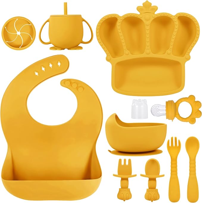Silicone Baby Feeding Set 10 Pcs Baby Led Weaning Supplies Suction Bowl Divided by BXLL