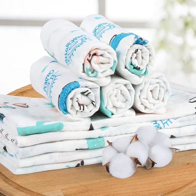 Yoofoss Muslin Burp Cloths for Baby 10 Pack 100% Organic Cotton Baby Washcloths - Image 2
