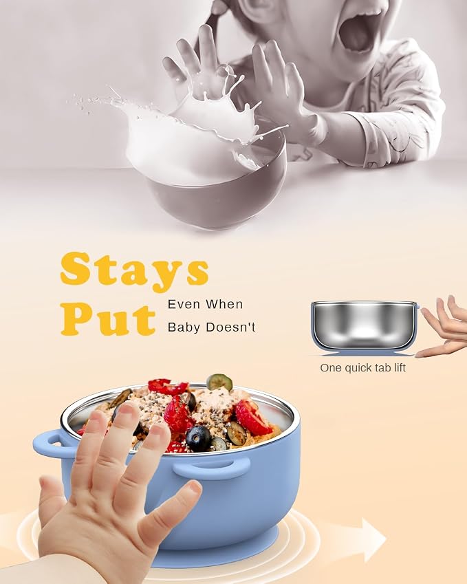 Baby Suction Bowls with Lids 4-Pack, 2-in-1 Stainless Steel 304 Toddler Bowl & - Image 3