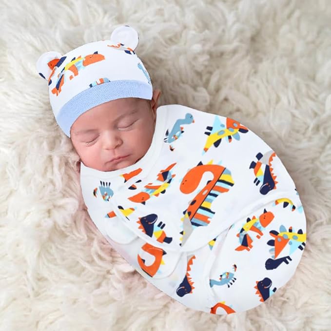 Cinaci 2 Pieces Adjustable Soft Cotton Baby Swaddle Sleep Sacks Hats Newborn - Image 5