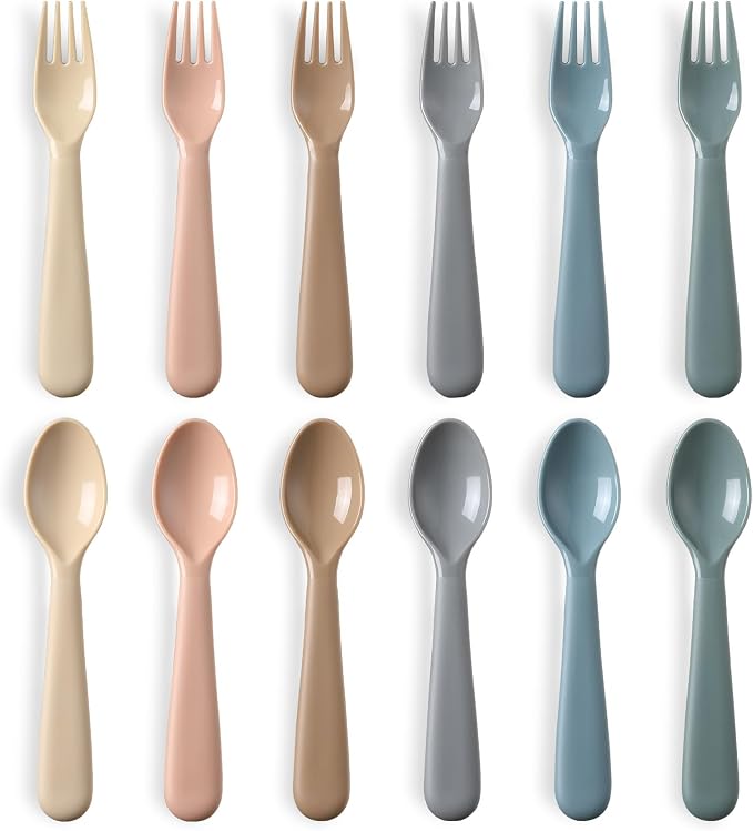 12 Pieces Toddler Utensils Set, Plastic Spoons and Forks Set by POIKSHARK
