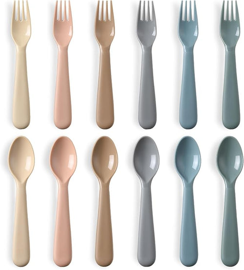 12 Pieces Toddler Utensils Set, Plastic Spoons and Forks Set by POIKSHARK