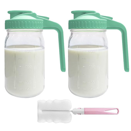 2 PACK Breast Milk Pitcher 32OZ Glass Breastmilk Pitcher by Riznpo