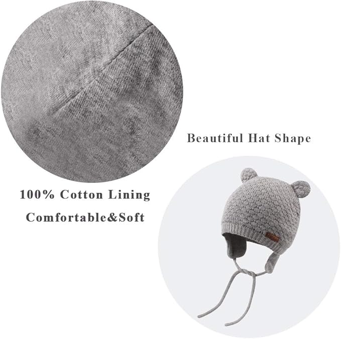 XIAOHAWANG Baby Hat Cute Bear Toddler Earflap Beanie Warm - Image 4
