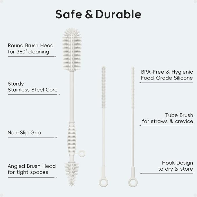 Baby Bottle Brush and Straw Cleaner Brush Set, Extra Long Double-Ended Soft - Image 2