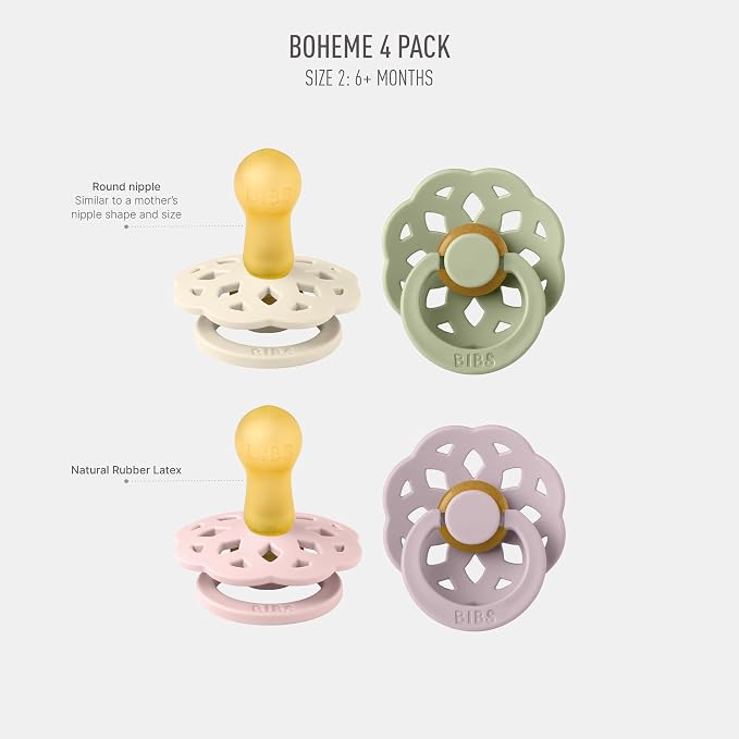 BIBS Boheme Soother 4-Pack | BPA Free Dummy Pacifier Round Nipple | Natural - Image 2