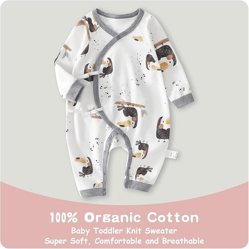 100% Organic Cotton Soft 0-6 Months Unisex Footless Newborn Baby Sleepers - Image 2
