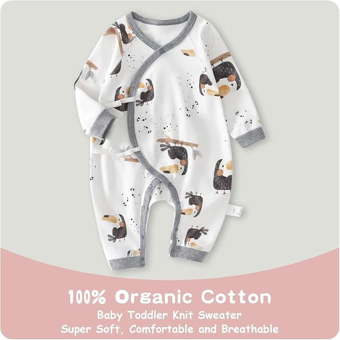 100% Organic Cotton Soft 0-6 Months Unisex Footless Newborn Baby Sleepers - Image 3
