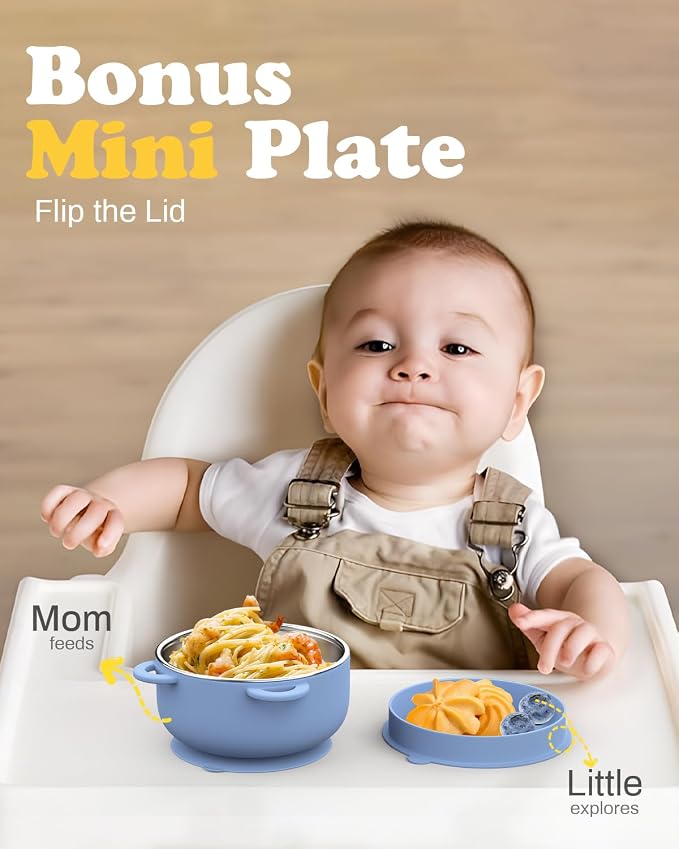 Baby Suction Bowls with Lids 4-Pack, 2-in-1 Stainless Steel 304 Toddler Bowl & - Image 3