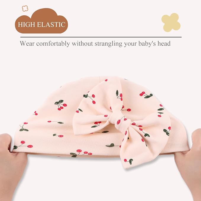 Bamery Newborn Baby Girl Hat Cotton Baby Bow Beanie Preemie Hats Spring Infant - Image 3