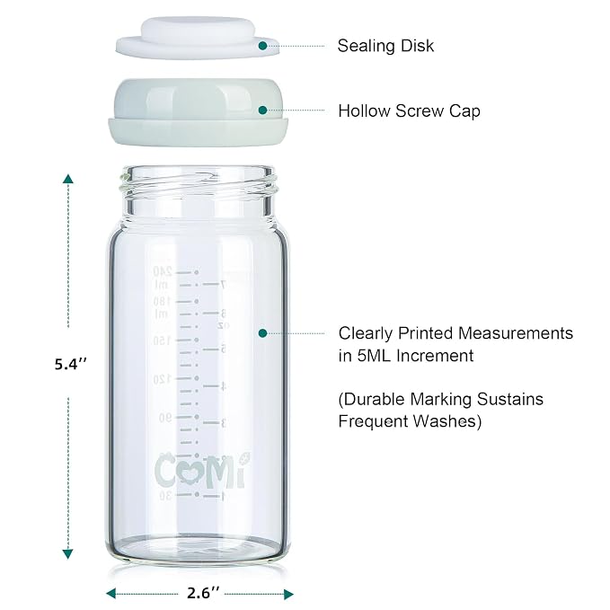 COMI Wide Neck Glass Breastmilk Collection n Storage Bottle, 8oz - Image 2