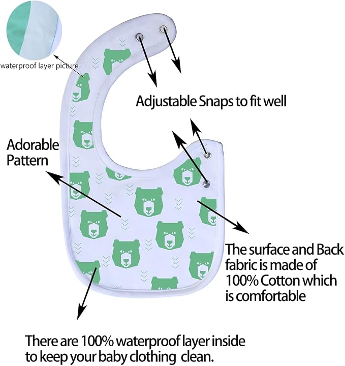 Maiwa 6 Pack Waterproof Cotton Baby Bibs - Image 2