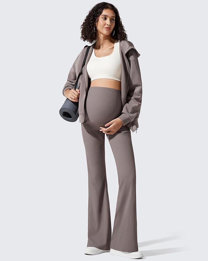 G4Free Ribbed Maternity Flare Yoga Pants - Image 6