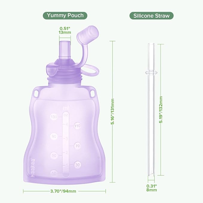 haakaa Baby Food Pouch Refillable Baby Squeeze Silicone Yummy Pouch, Soft - Image 8