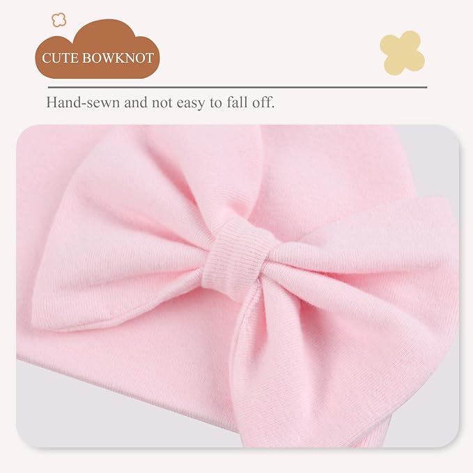 Bamery Newborn Baby Girl Hat Cotton Baby Bow Beanie Preemie Hats Spring Infant - Image 4