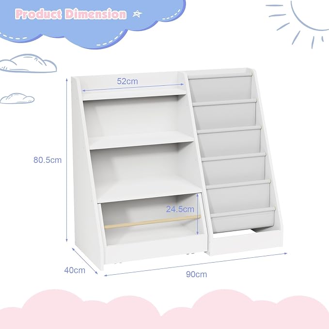 Kids Bookshelf with Toy Storage Organizer Movable Drawer, Toddler Bookcase 5 - Image 8